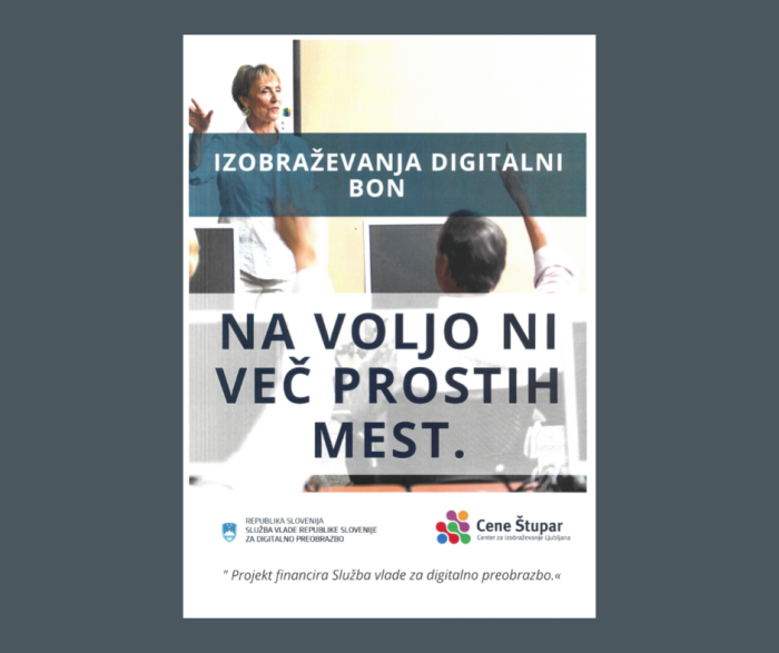Izobraževanja DIGITALNI BON: tečaji so zapolnjeni