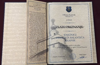 Zlato priznanje Občine Kamnik Knjižnici Franceta Balantiča Kamnik