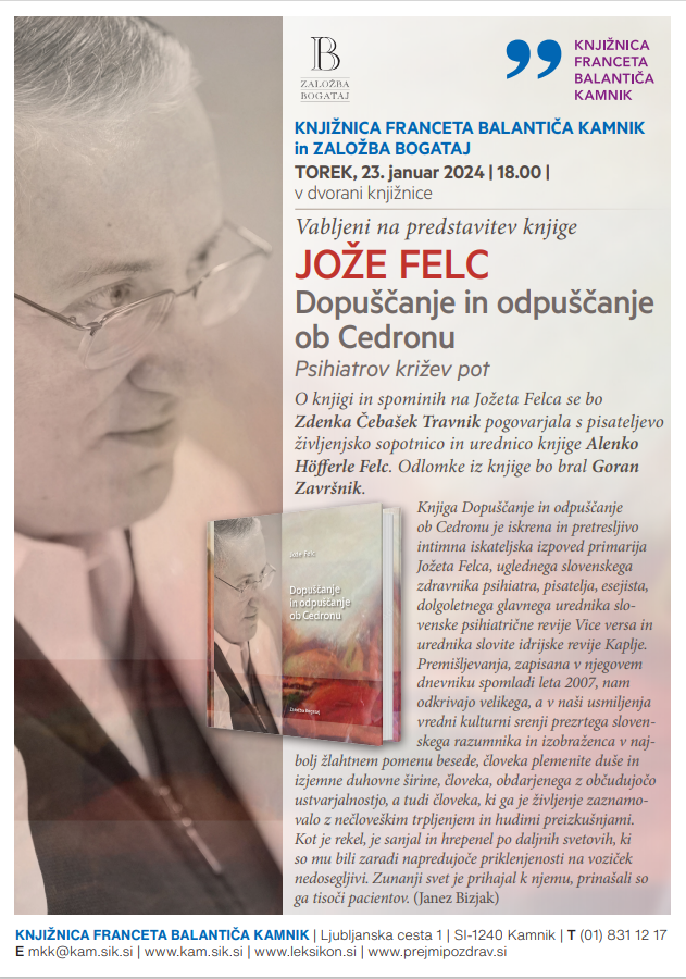 Vabilo na predstavitev knjige Jožeta Felca.