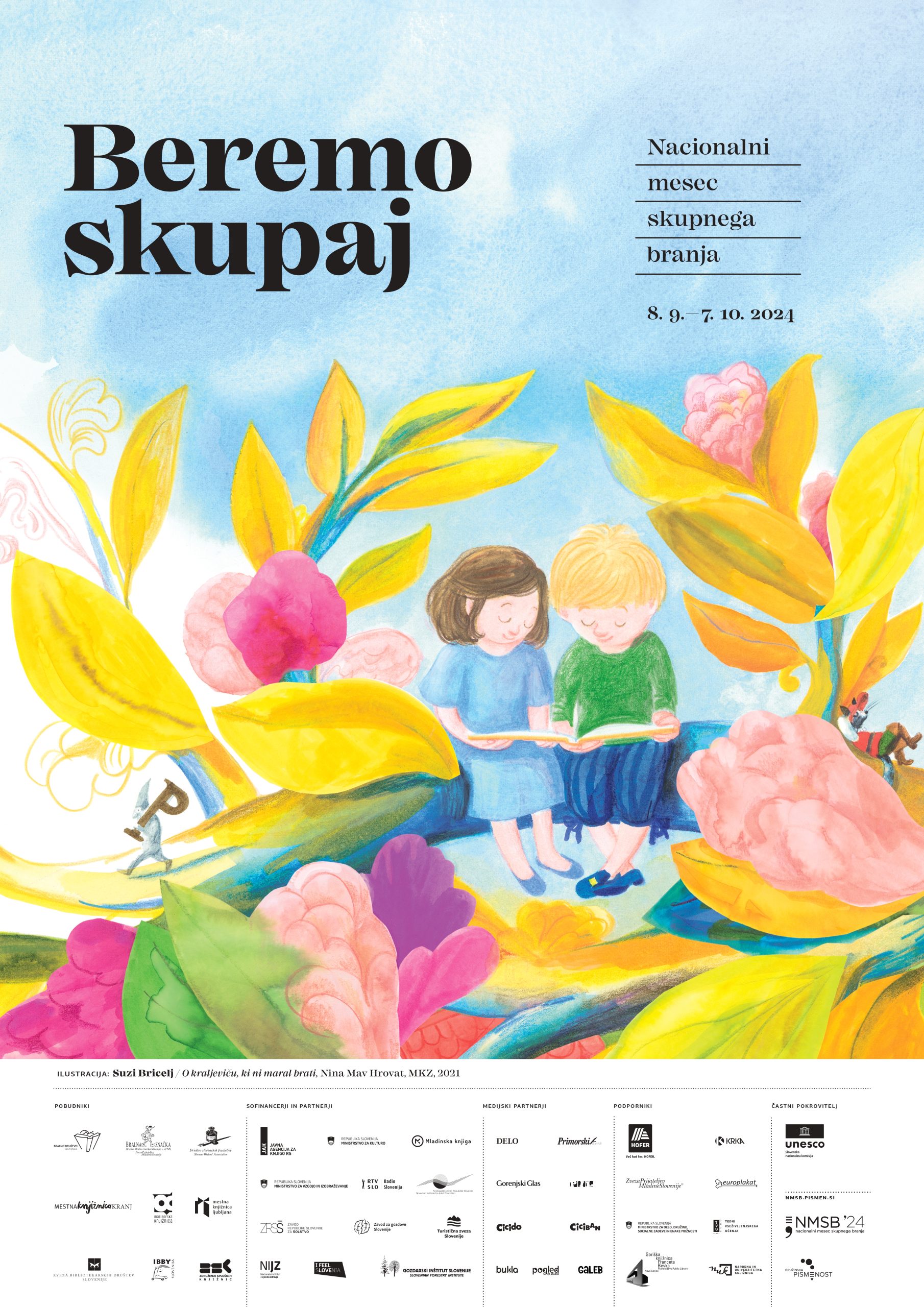 Plakat za promocijo Nacionalnega meseca skupnega branja. Na njem je ilustracija Suzi Bricelj.
