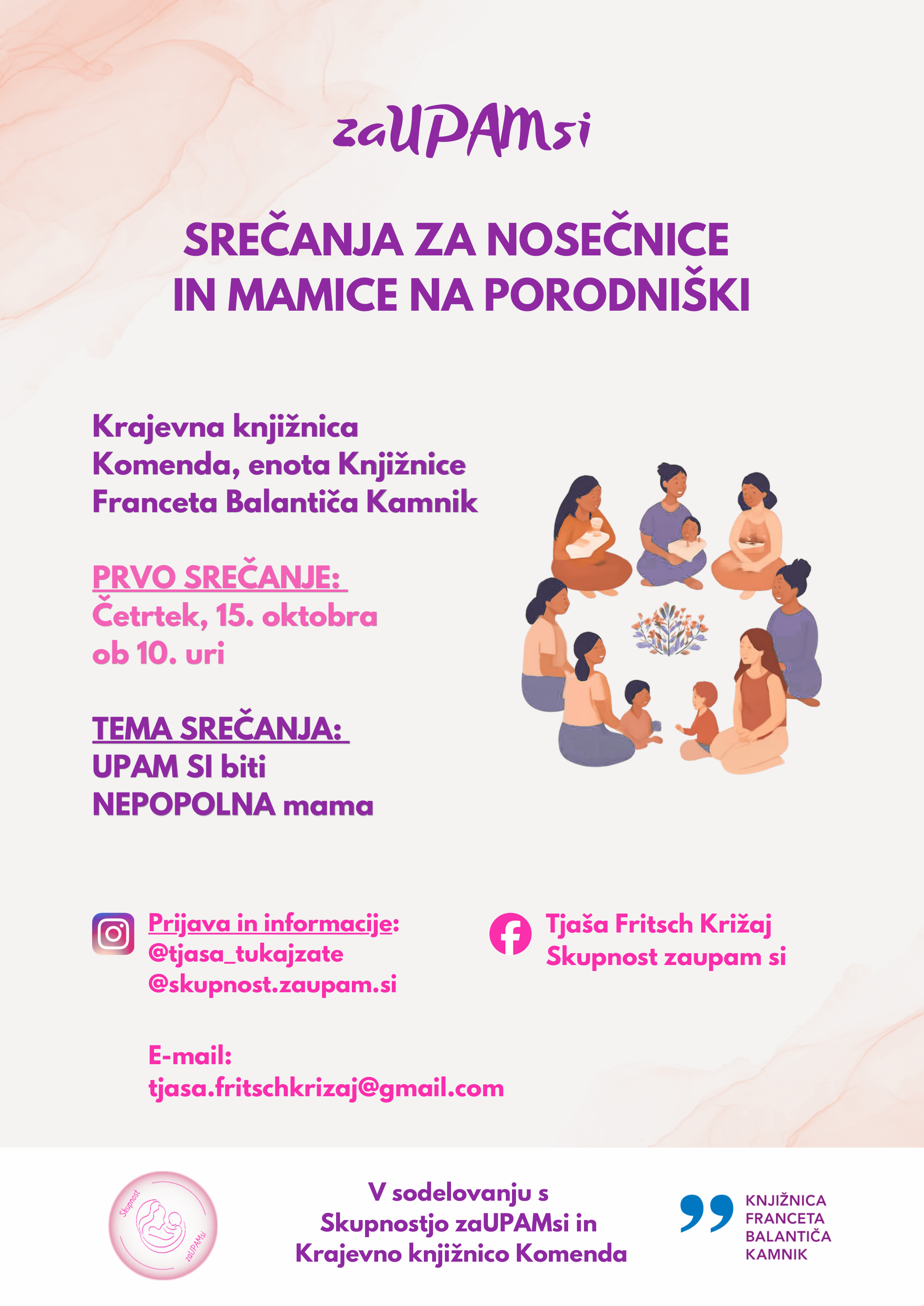 Plakat za srečanje v Krajevni knjižnici Komenda.